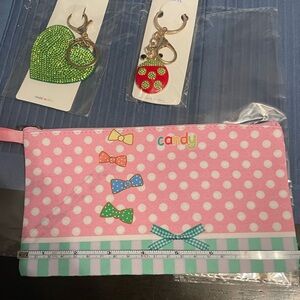Cute Little Candy Makeup Pouch with 2 Bling Keychains